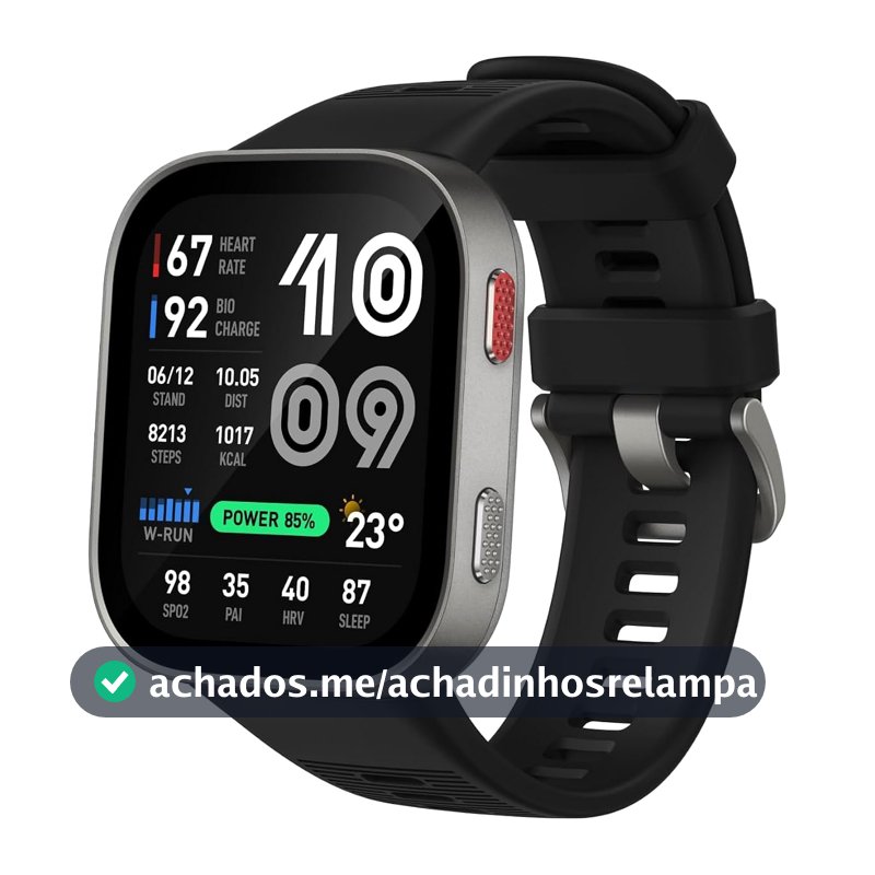 Amazfit Bip Max, tela AMOLED de 2,07", GPS, iOS/Android, 50 mm, bateria de 20 dias, resistente à água, armazenamento de 4 GB, mais de 150 esportes, modo HYROX (Silver (Black Band))
