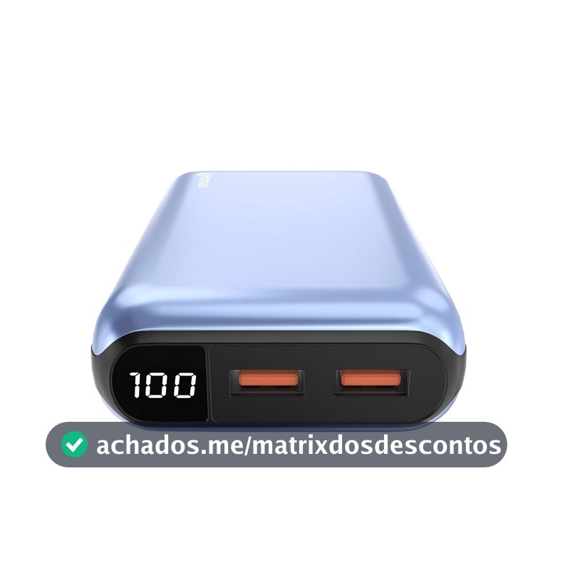 Geonav Power Bank Ultra Compacto com carregamento Rápido 1 porta USB-C (entrada/saída) de 20W de potência, 2 portas USB-A (Saída) de 18W de potência, PB20K20WLB Azul Claro
