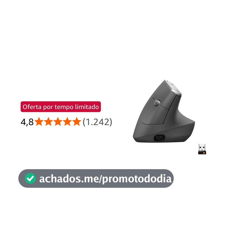 Mouse sem fio Logitech MX Vertical com Design Ergonômico para Redução de Tensão Muscular, Conexão USB Unifying ou Bluetooth com Easy-Switch para até 3 dispositivos e Bateria Recarregável