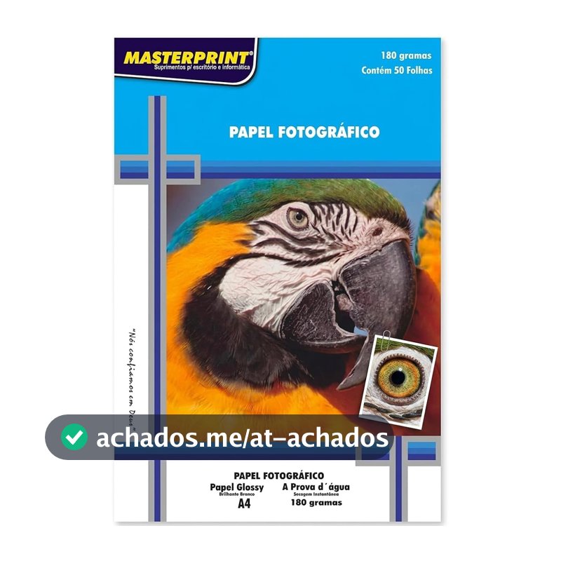 Papel Fotográfico Masterprint Glossy A4 180g Brilhante Pacote com 50 Folhas
