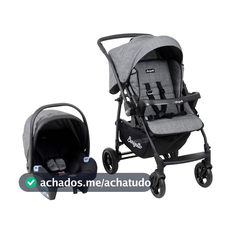 Travel System Burigotto Carrinho de Bebê RIO 22 com Bebê Conforto Materna Cinza Mesclado