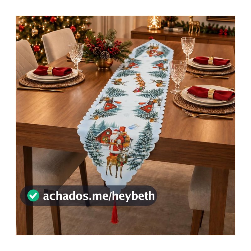Caminho de Mesa Natalino Bordado com Renda 1,70x0,38m Trilho Decorativo Rendado para Ceia de Natal Sala de Jantar Cozinha CARTIZZE (Neve)