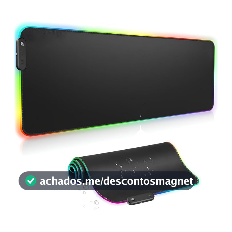 Mouse Pad Gamer para Jogos Grande com RGB, LED 14 Modos de Iluminação, MTS, 80 x 30cm, Antiderrapante em Borracha Speed Control Impermeável Bordas Costuradas Ideal para Setup Gamer Escritório