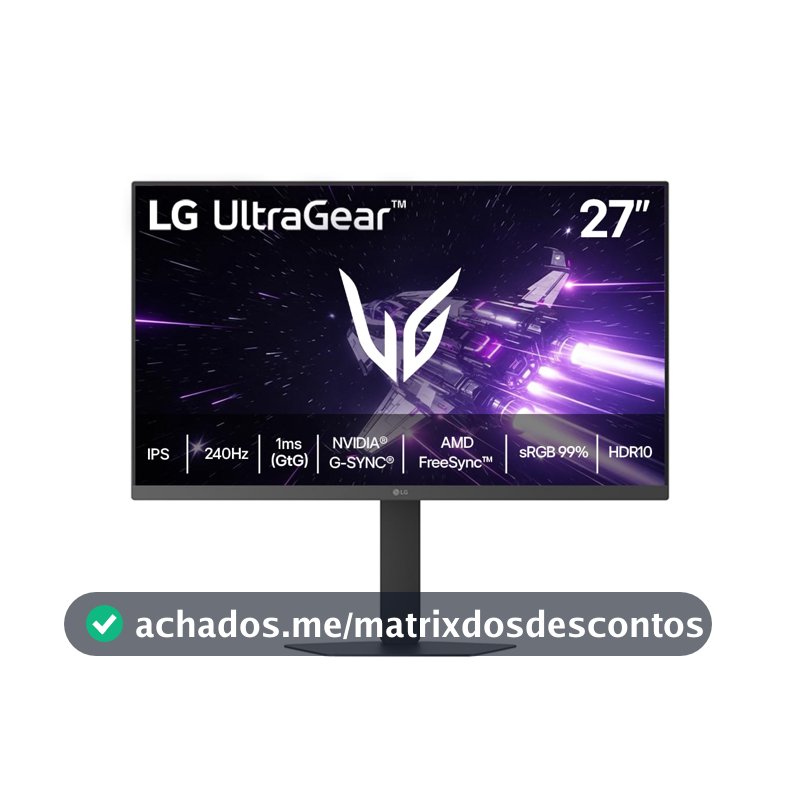 LG UltraGear Monitor Gamer 27" IPS 240Hz 1ms (GtG) Full HD (1920x1080) sRGB 99% HDMI 2.0 NVIDIA G-SYNC AMD FreeSync Premium, Preto - 27G440A