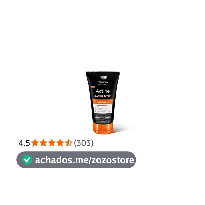 DARROW ACTINE CARVÃO DETOX GEL DE LIMPEZA ESFOLIANTE DERMATOLÓGICO
