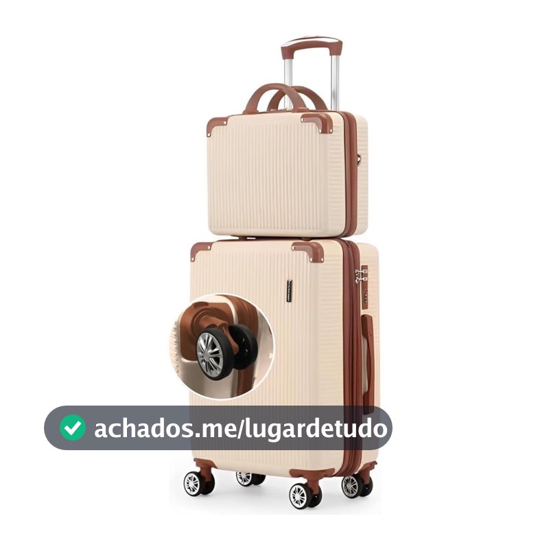 Mala de Bordo 10kg com Frasqueira Bagagem de Mão Expansivel Aprovada ANAC com 4 Rodas duplas 360° Cadeado AntiFurto TSA Mala de Viagem Alça Lateral com Divisória, Leve Resistente Bege