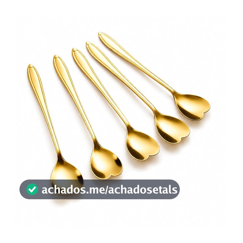 Kit Colher Coração Fofa para Cozinha Mesa Posta Douradas Café Sobremesa Chá Aço Inoxidável Kit Com 5 Colheres Coração