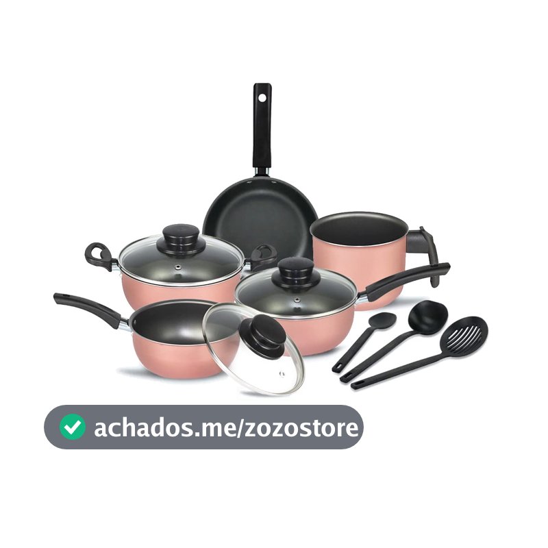 Jogo de Panelas Elegan com Tampa Vidro 8 Peças- Rosa