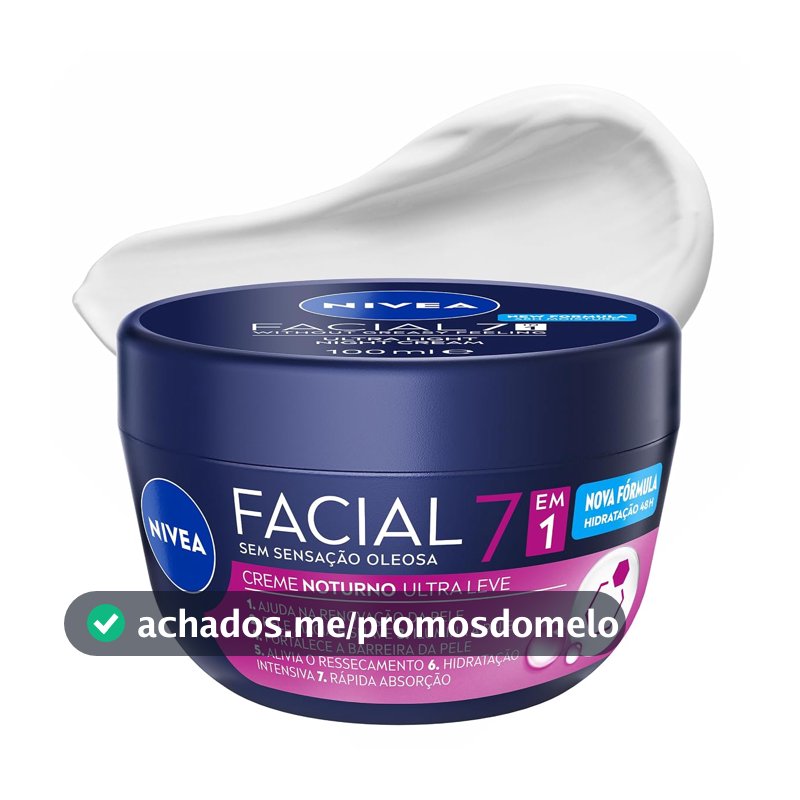 NIVEA Creme Facial Noturno Ultraleve 7 em 1 100g, Renovação da Pele, Hidratação 48h, Pró-Vitamina B5, Cuidado Facial Noturno
