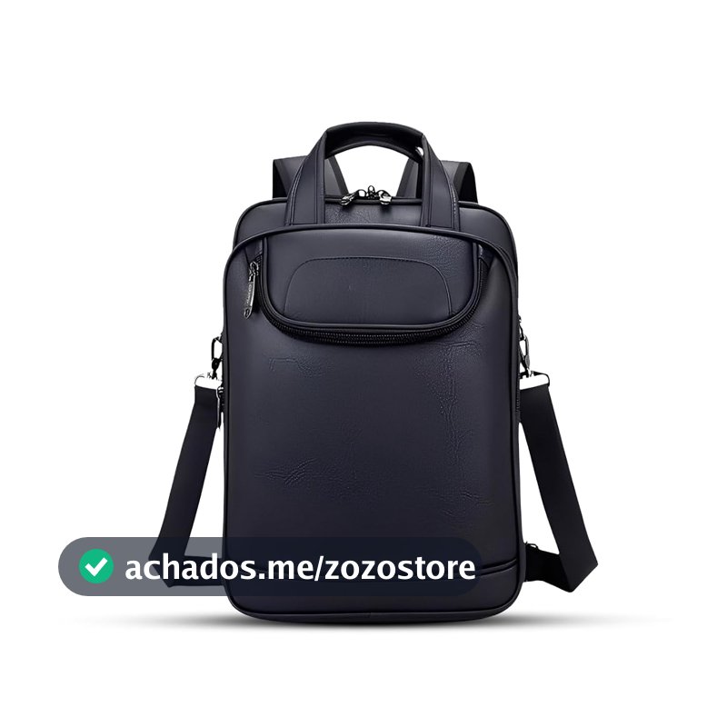 Mochila Couro Reforçada Executiva Grande Mochila para Notebook Trabalho Viagem Escola com Cabo de Aço Impermeável (Preto)